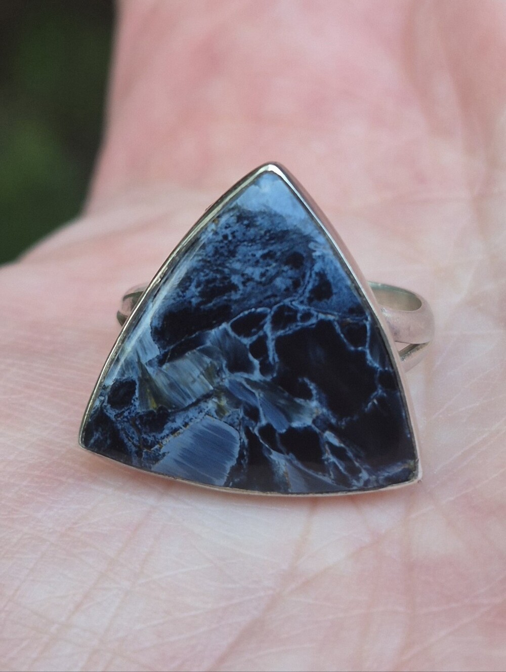 Artisan Pietersite Sterling Silver 925 Triangular Ring 8.5